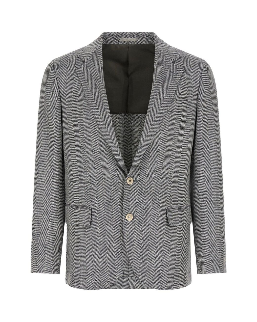 Brunello Cucinelli Gray Deconstructed Single-Breasted Blazer for men
