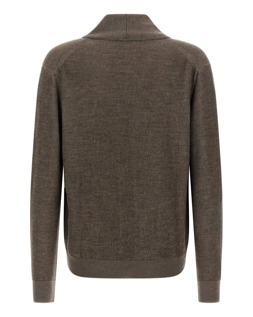 Brioni Gray Ribbed Knit Cardigan for men