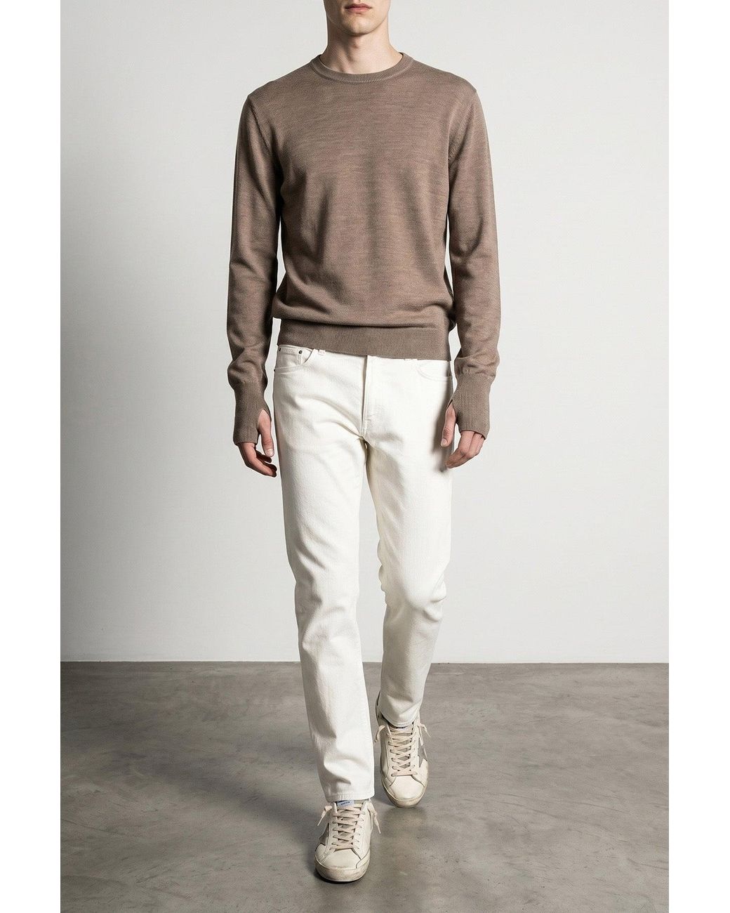 Ma'ry'ya Brown Crewneck Sweater With Thumbhole Cuffs for men