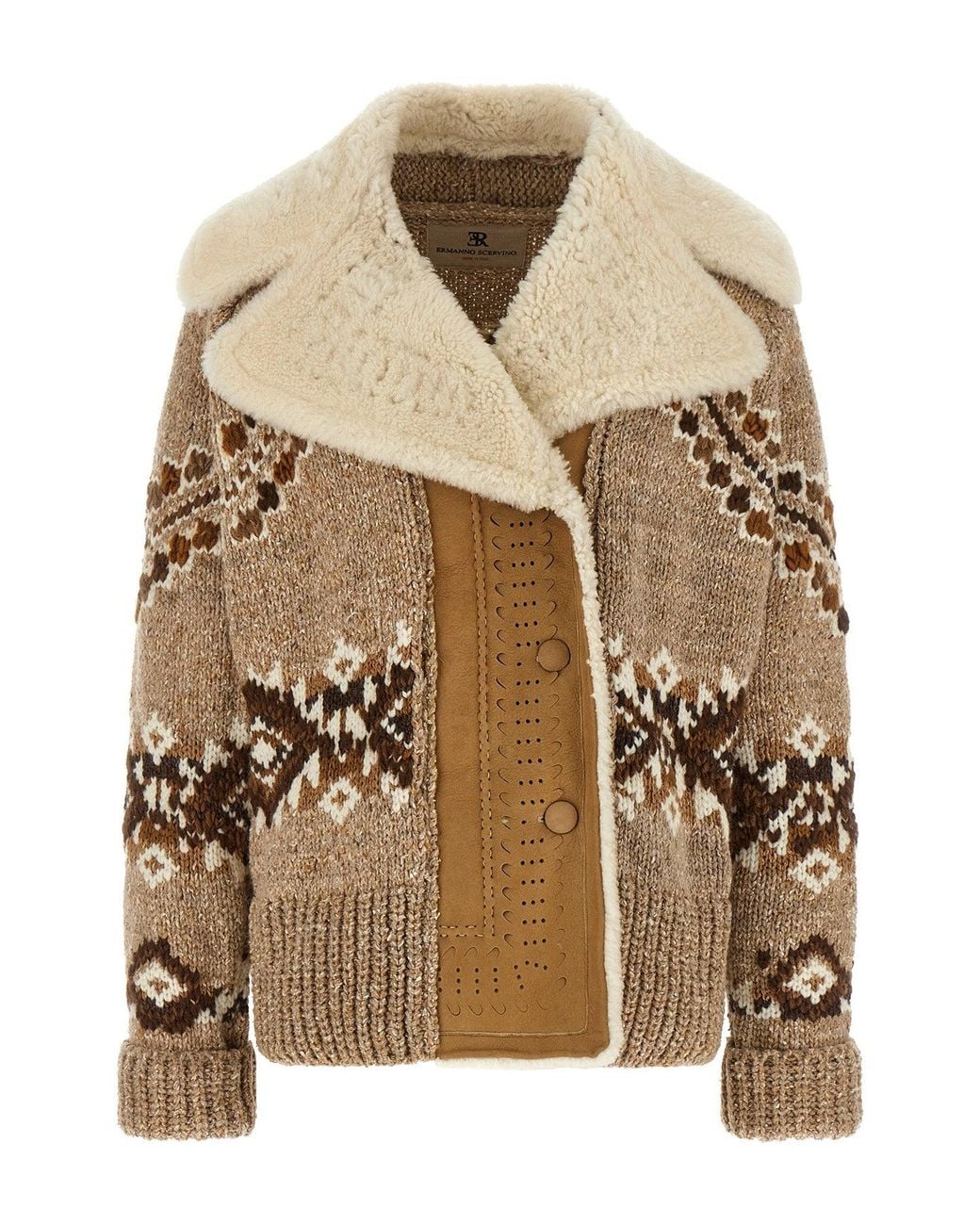 Ermanno Scervino Brown Brogue Detail Knit Jacket