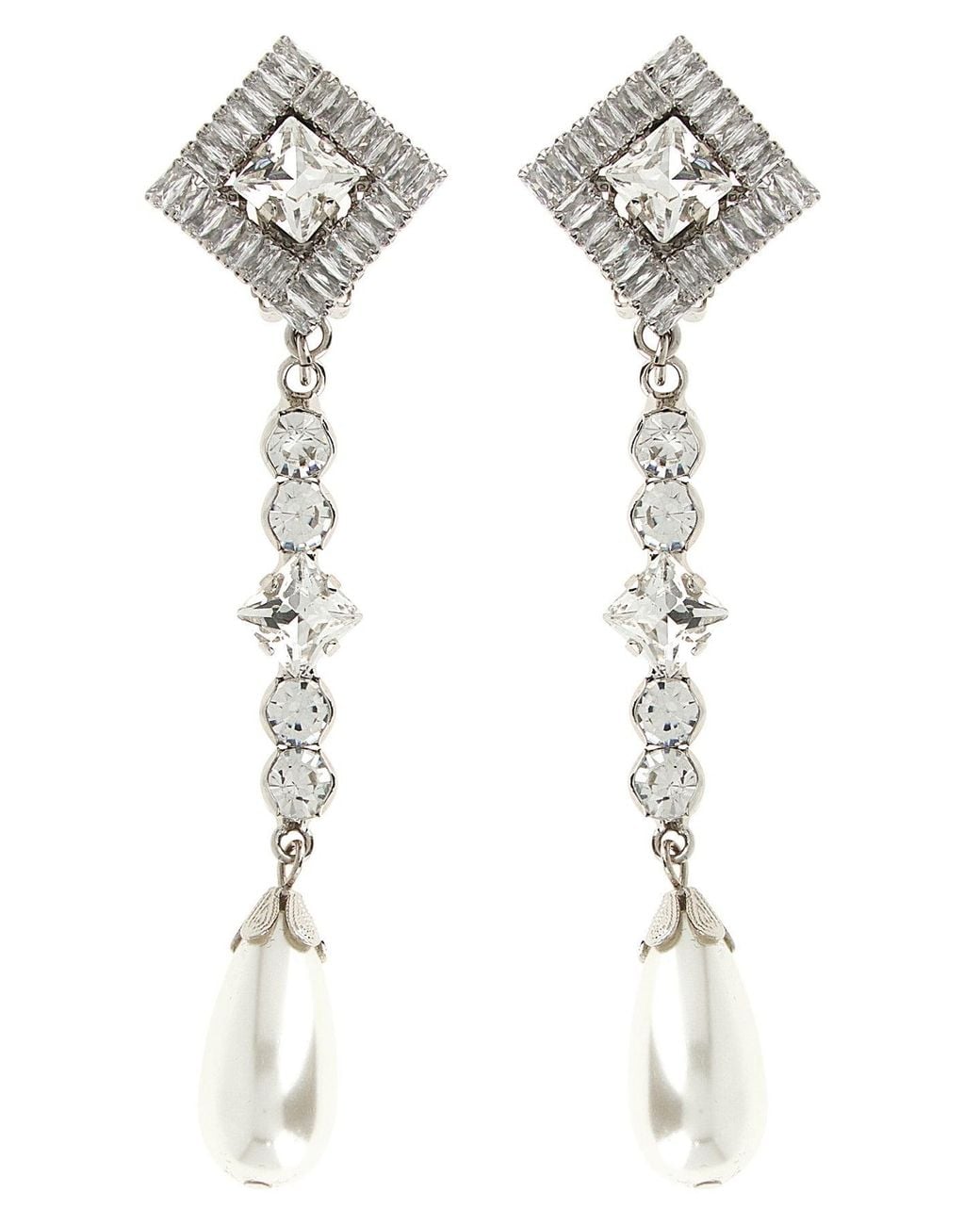 Alessandra Rich White Dangling Crystal Earrings