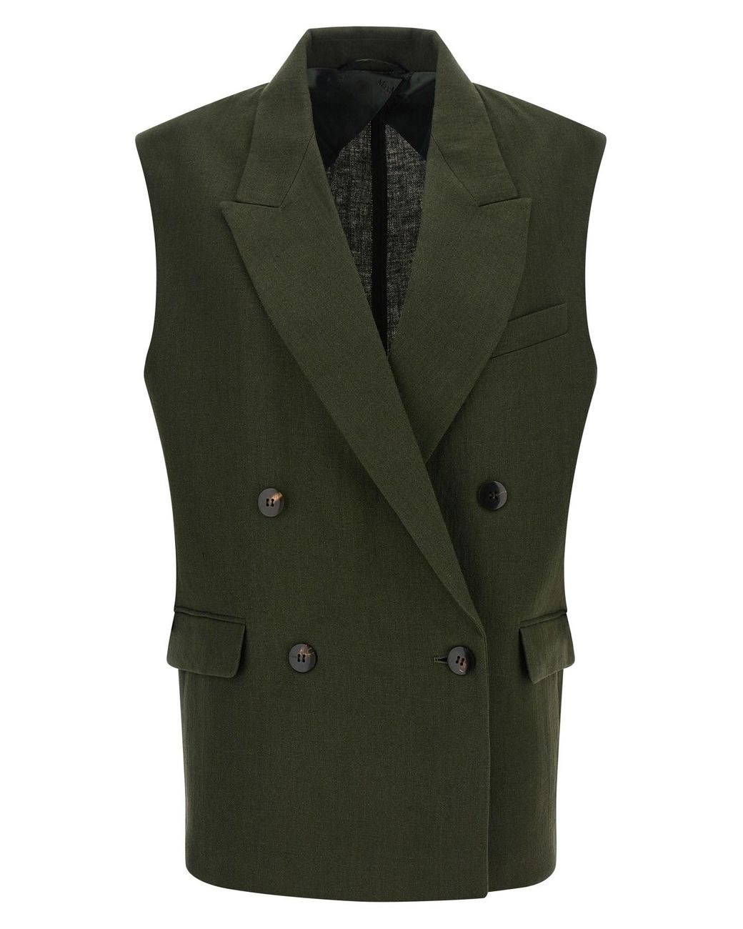 Max Mara Green Linen Sleeveless Jacket Clothing