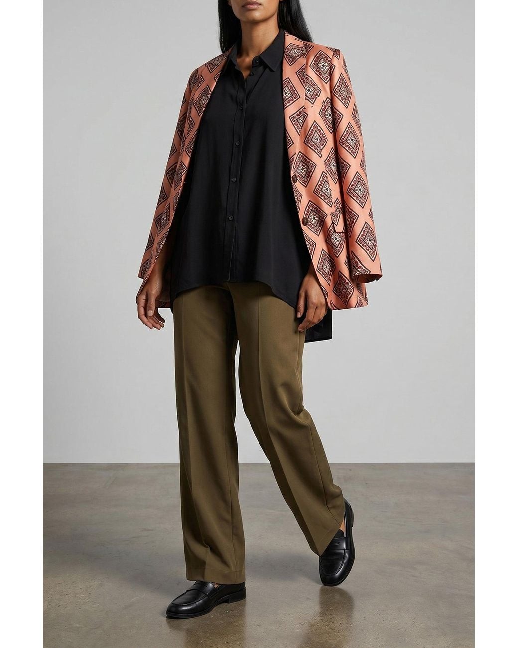 Alberto Biani Pink Silk Blazer With Geometric Tie Print
