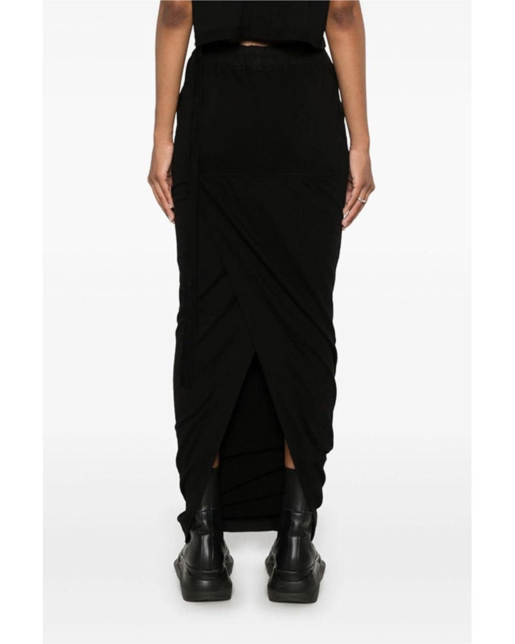 Rick Owens Black Maxi Skirt With Draped Back Split