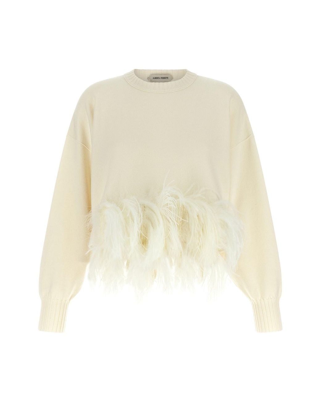 Alberta Ferretti Natural Cropped-Pullover Mit Federn