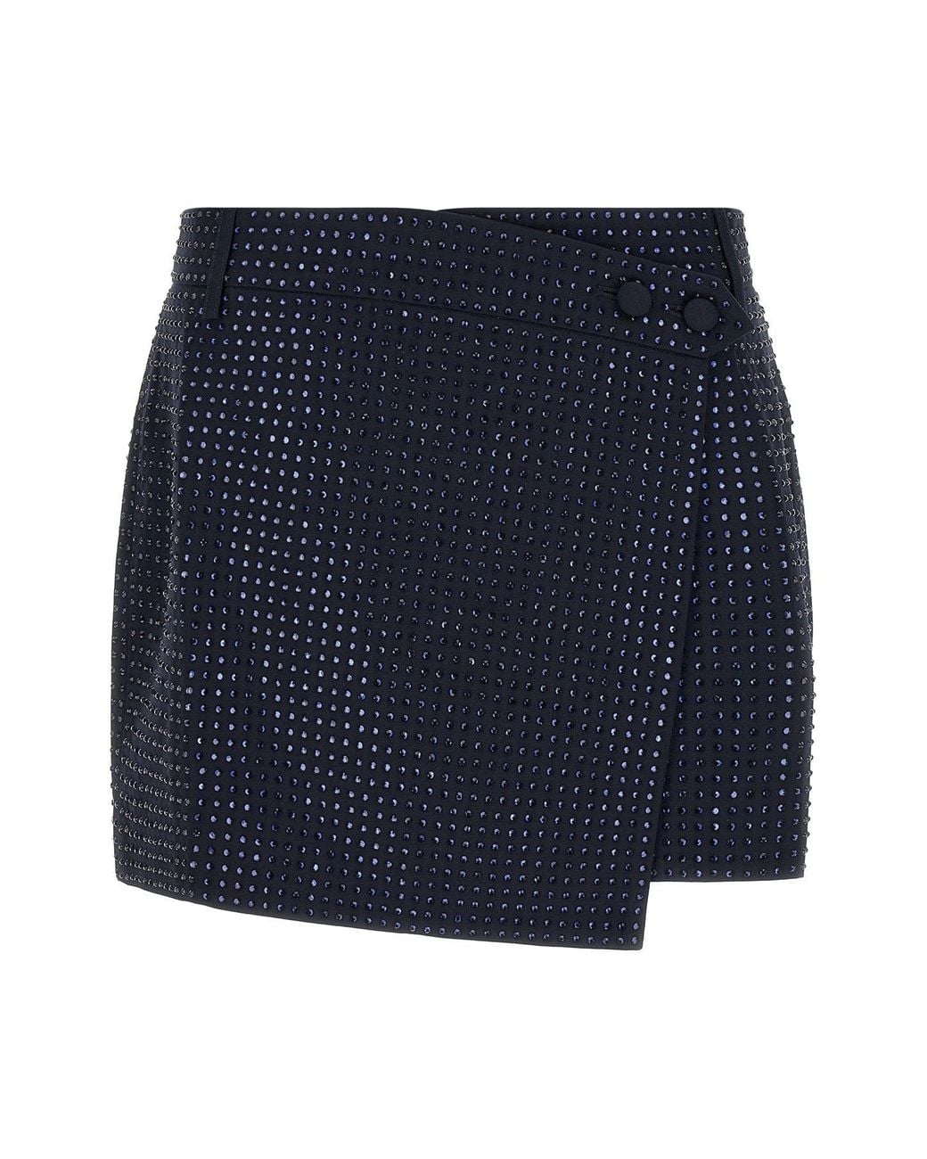 Pinko Blue Wrap Mini Skirt With Rhinestones