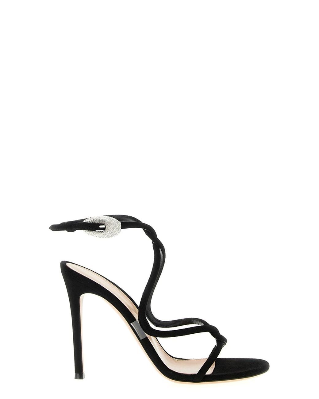 Gianvito Rossi Black Sandal With Crystal Buckle