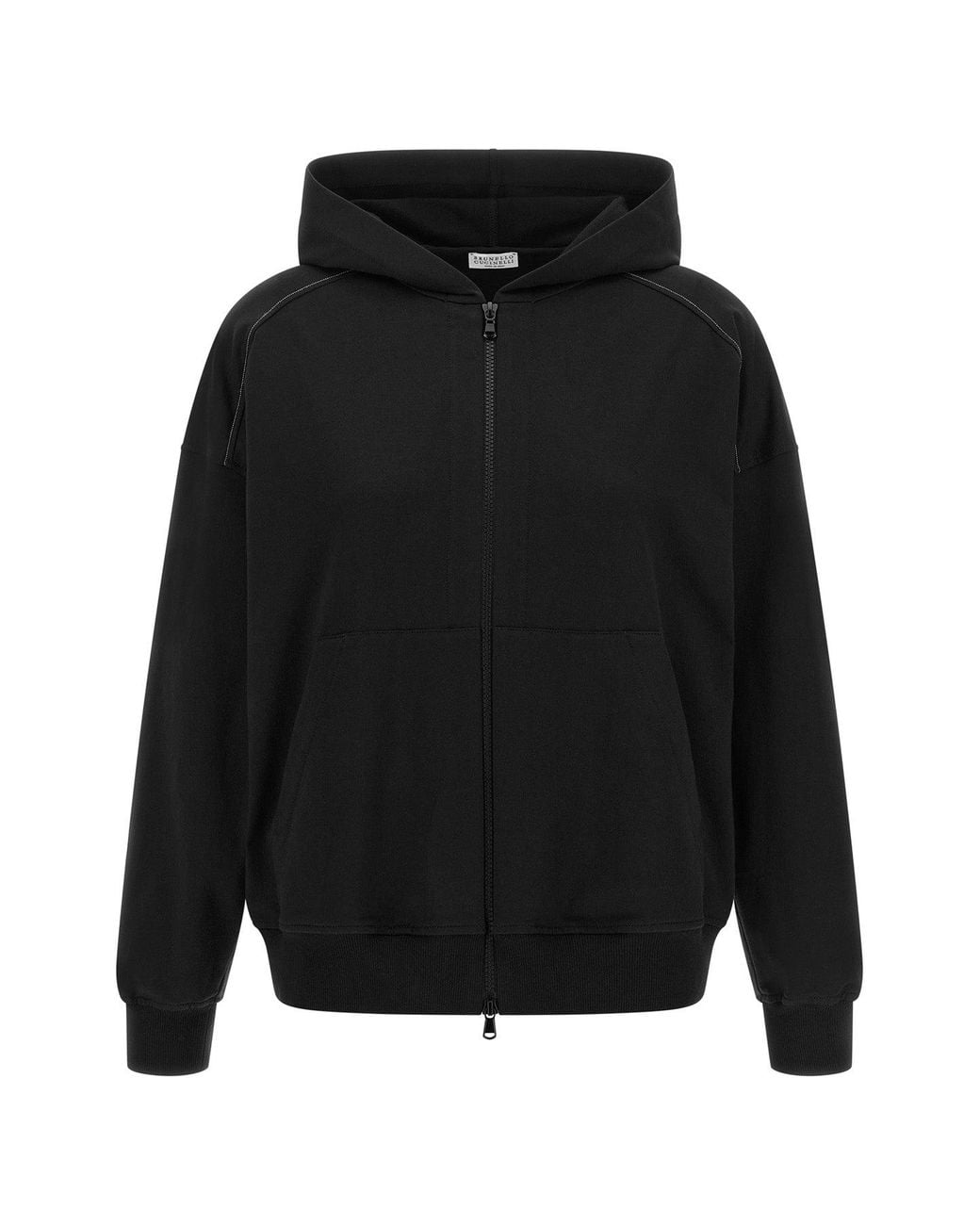 Brunello Cucinelli Black 'Shiny Trims' Hoodie