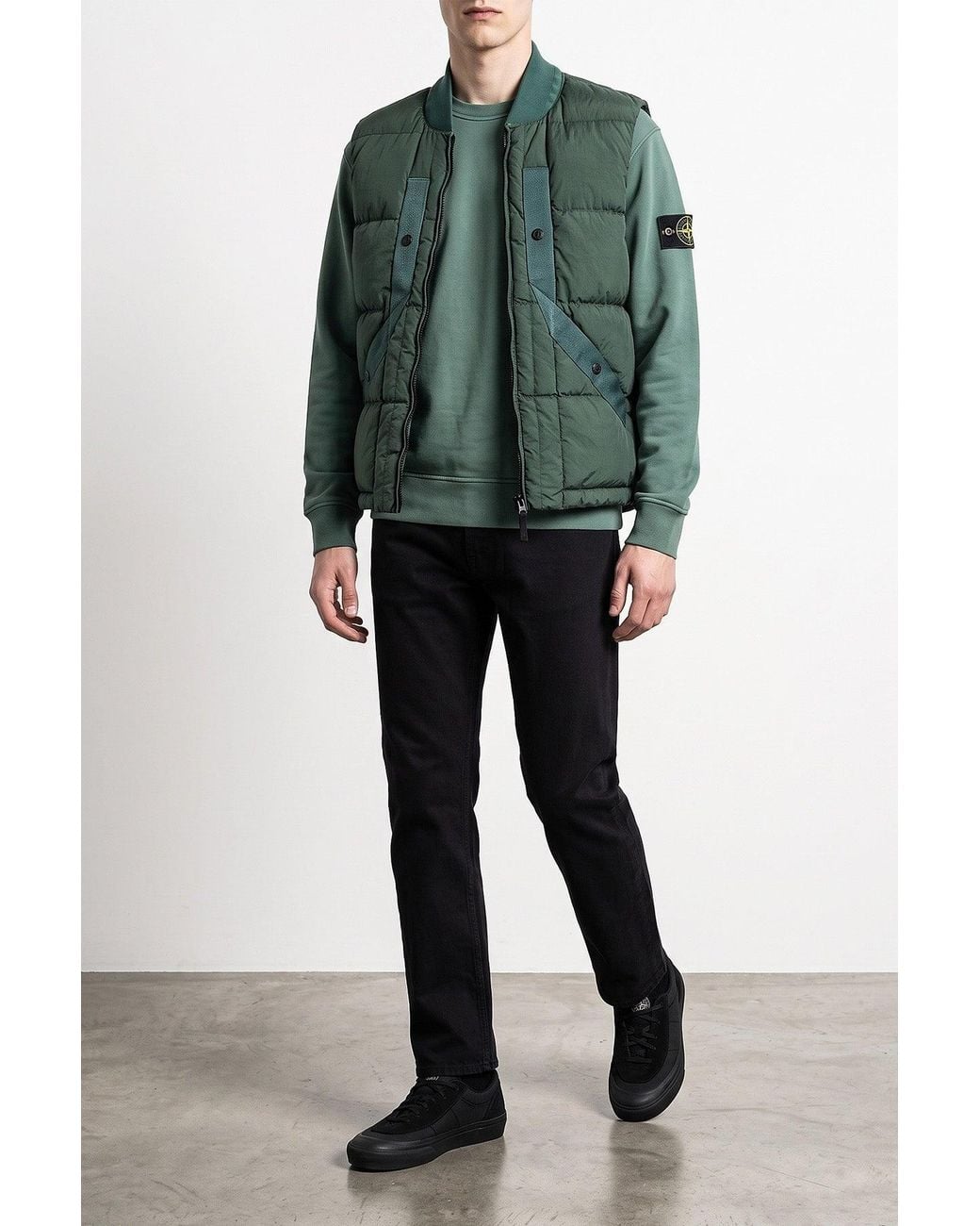 Stone Island Green Vest With Contrast Tape Detail for men