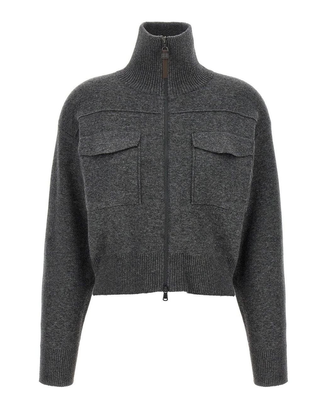 Brunello Cucinelli Gray Cardigan With Monile Detail