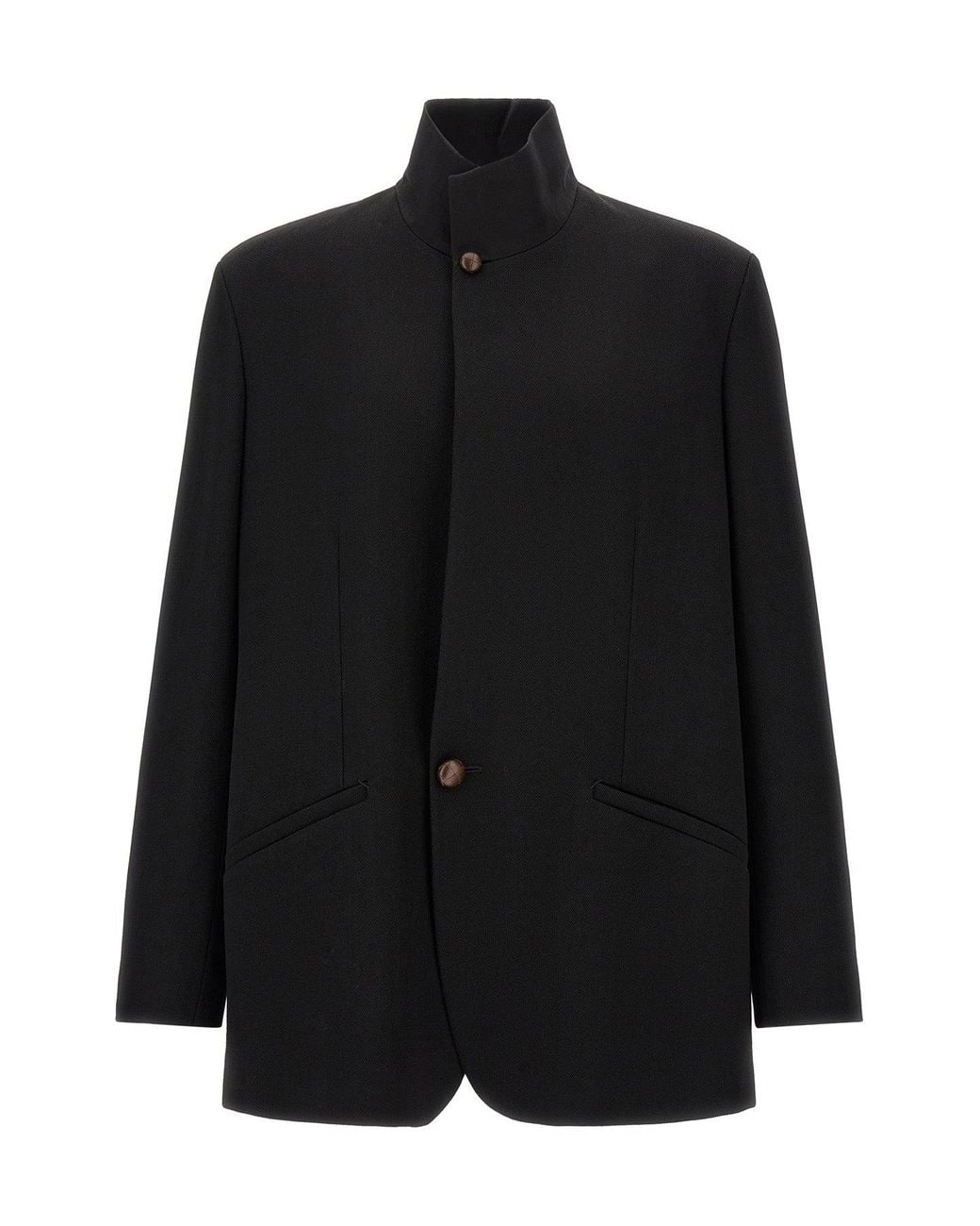 Zegna Black Wool Blazer With Distinctive Woven Buttons for men