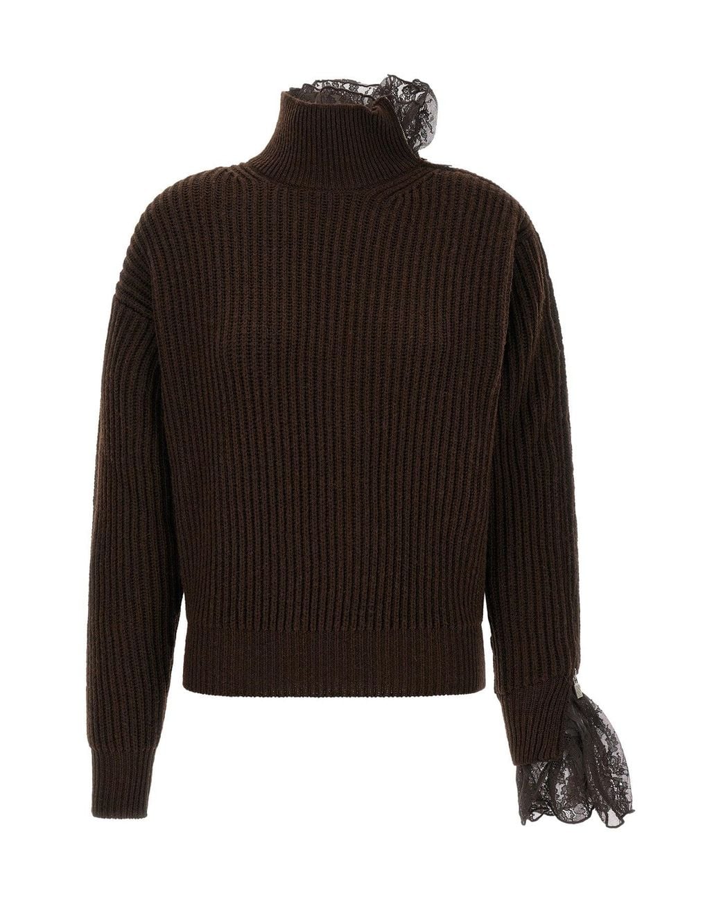 GIUSEPPE DI MORABITO Black Ribbed Knit Sweater With Lace