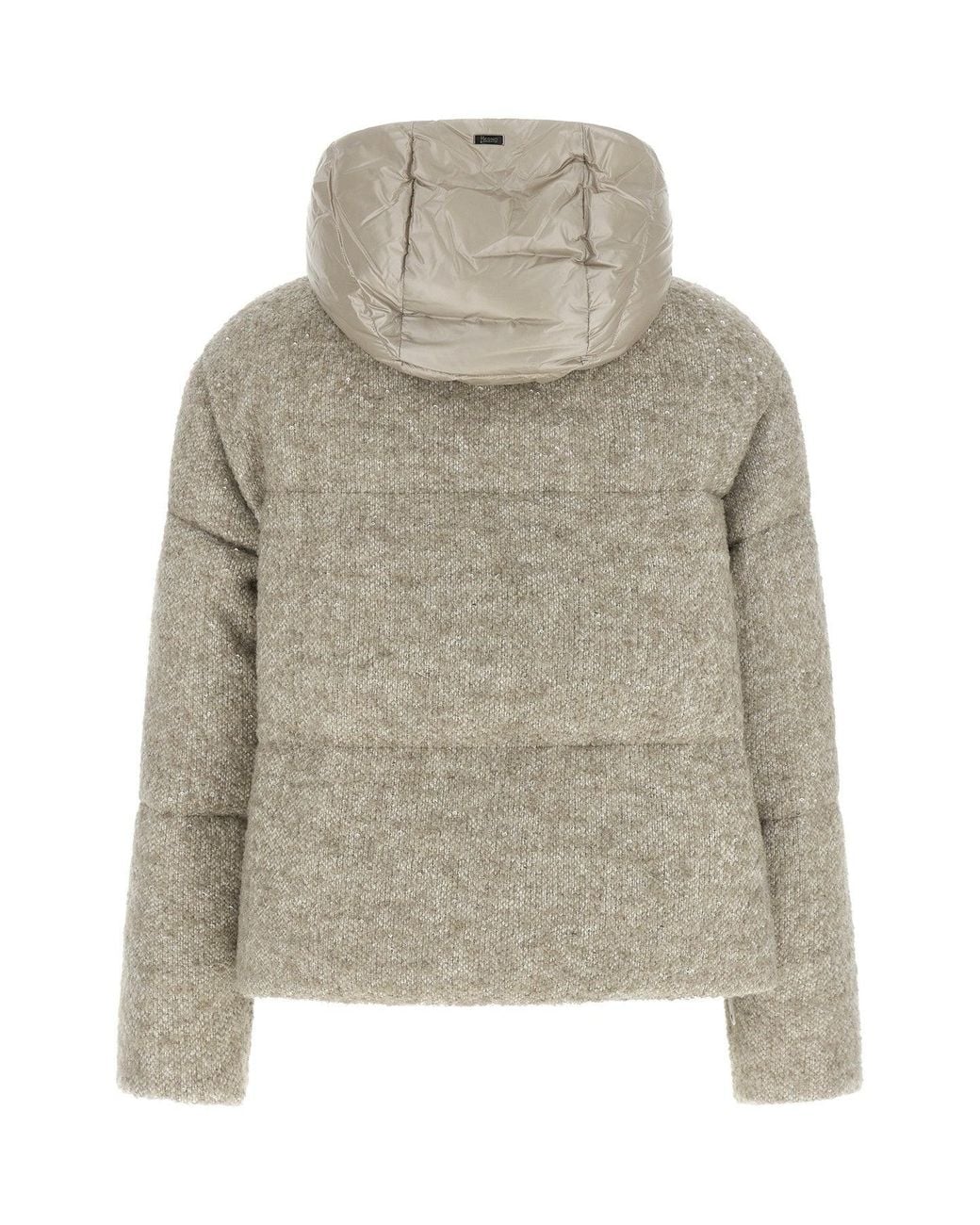 Herno Natural Alpaca-Blend Bouclé Down Jacket With Technical Details