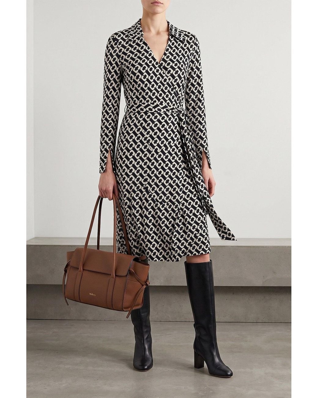 Diane von Furstenberg Black Printed 'New Jeanne' Dress