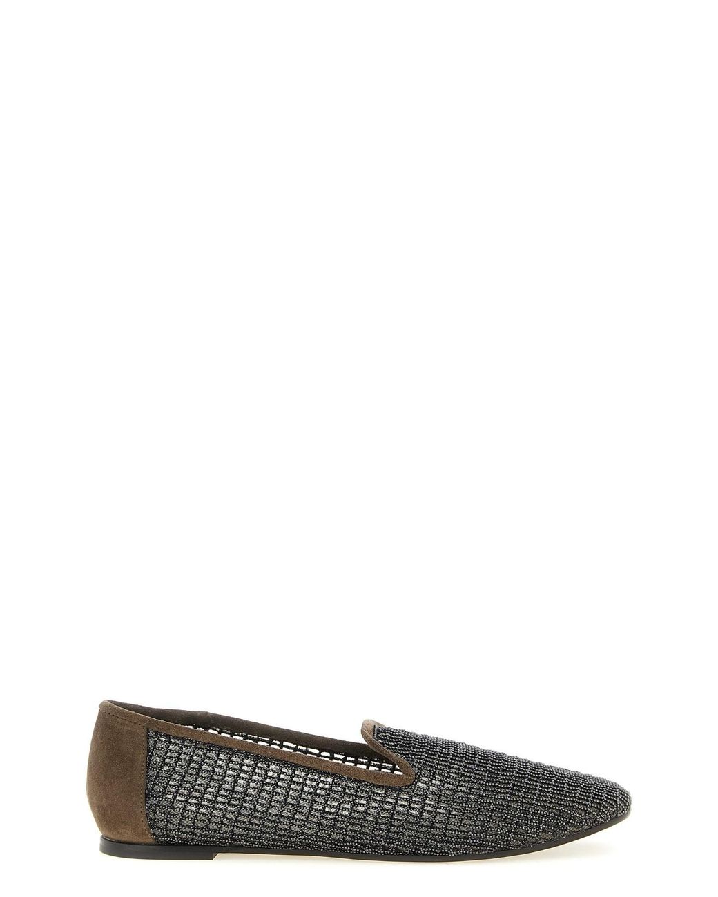 Brunello Cucinelli Black 'embroidery' Mesh Loafers