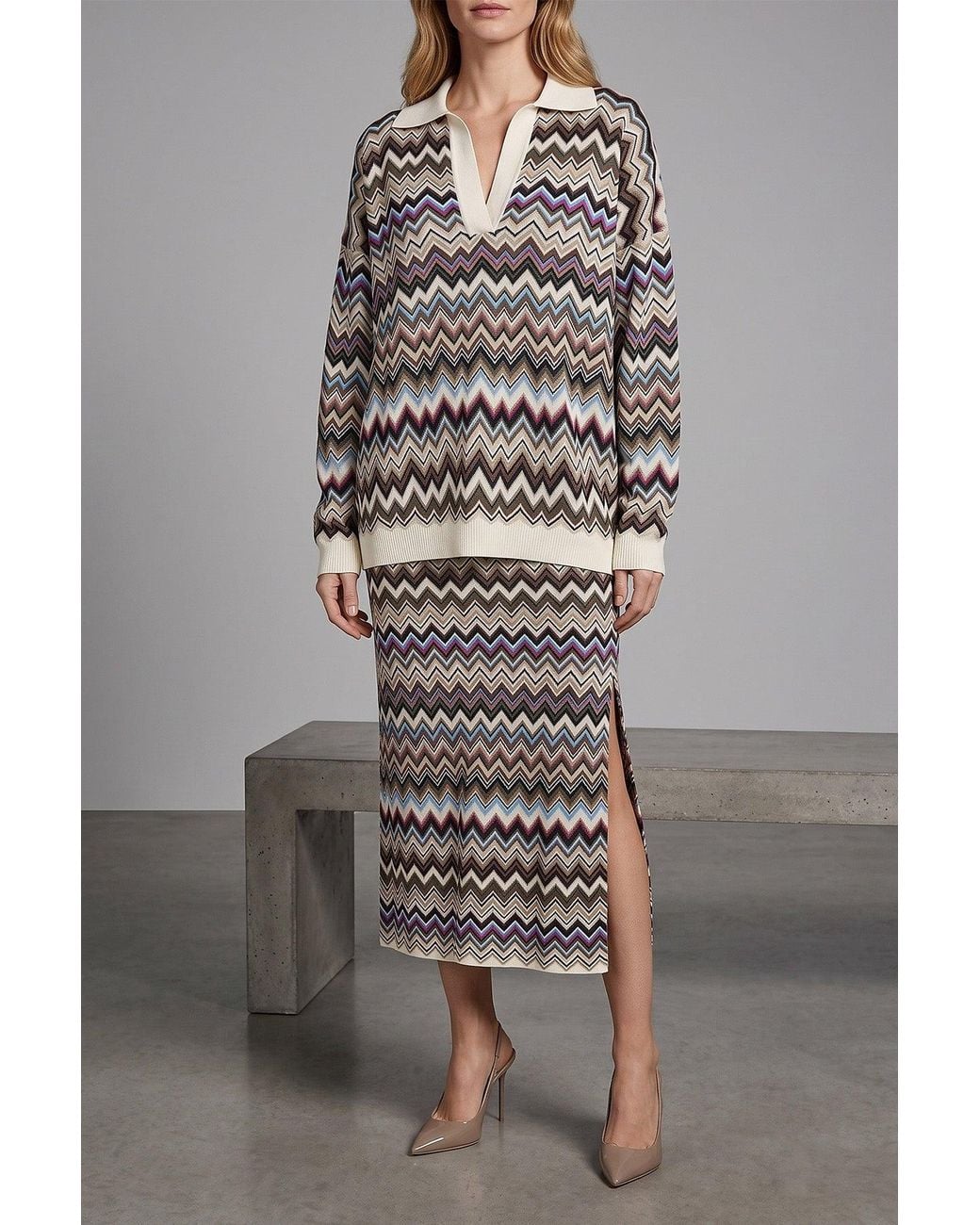 Missoni Multicolor Zigzag Knit Polo