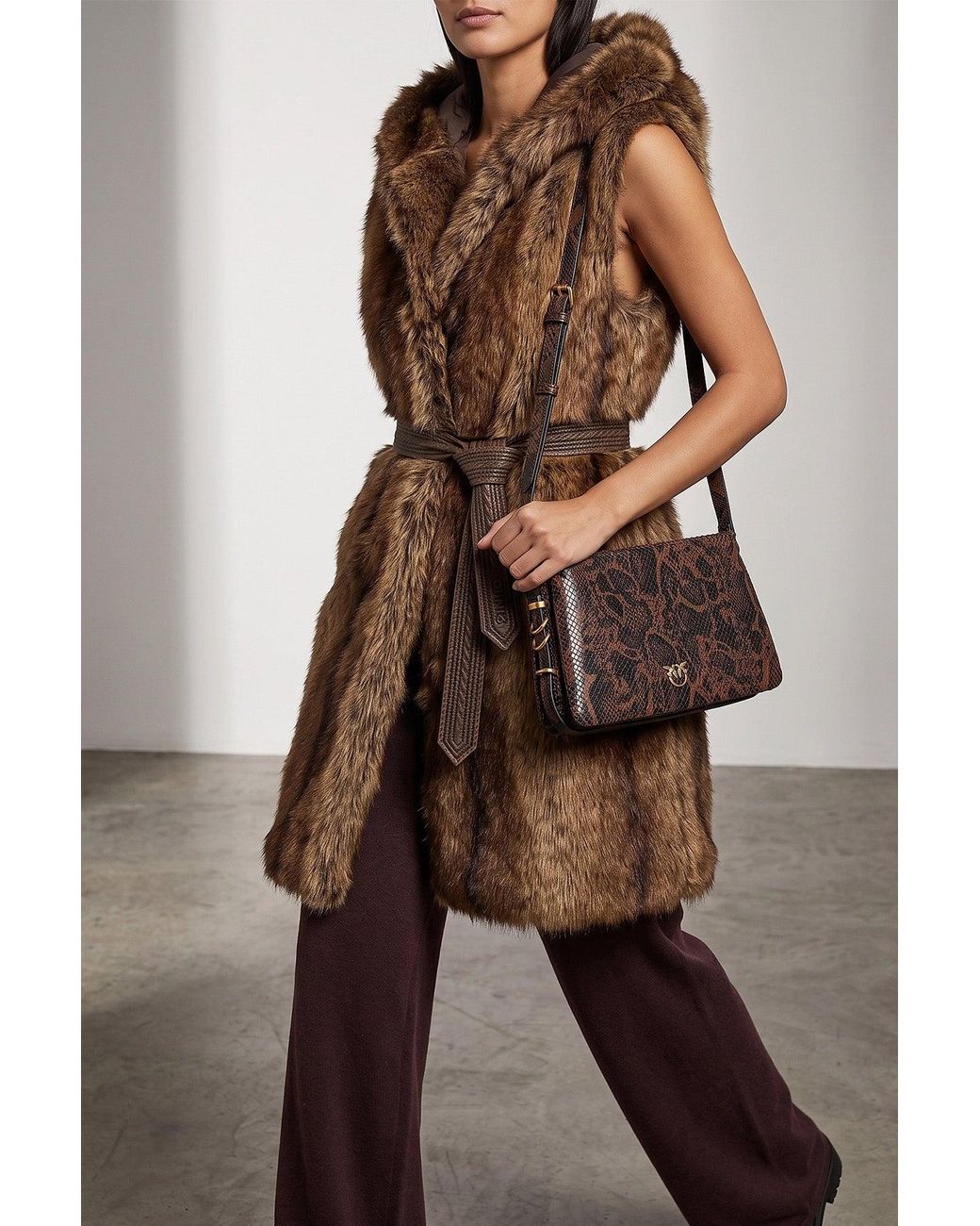 Pinko Brown Galearis Faux Fur Gilet