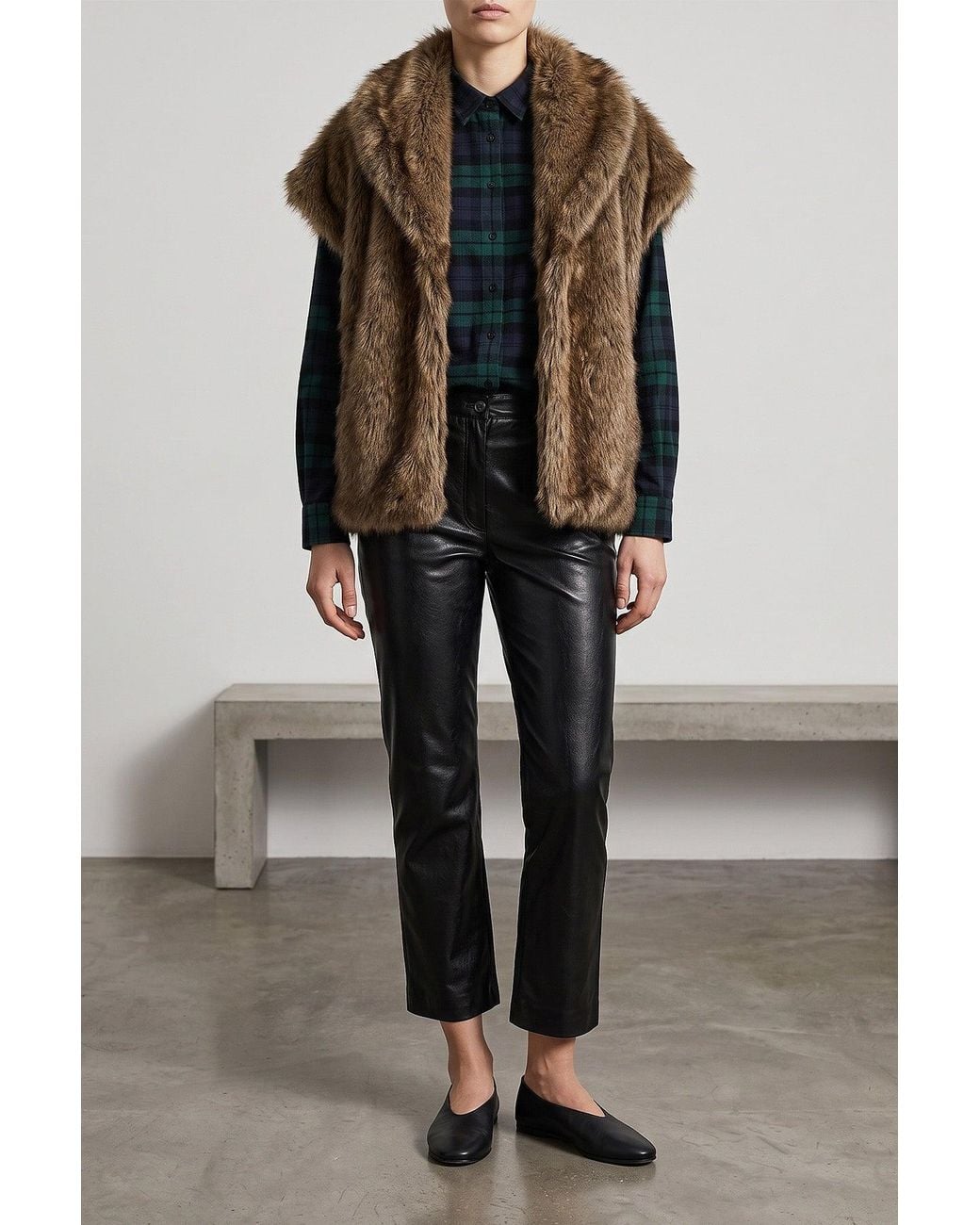 BB COUTURE Brown Shawl Collar Faux Fur Vest