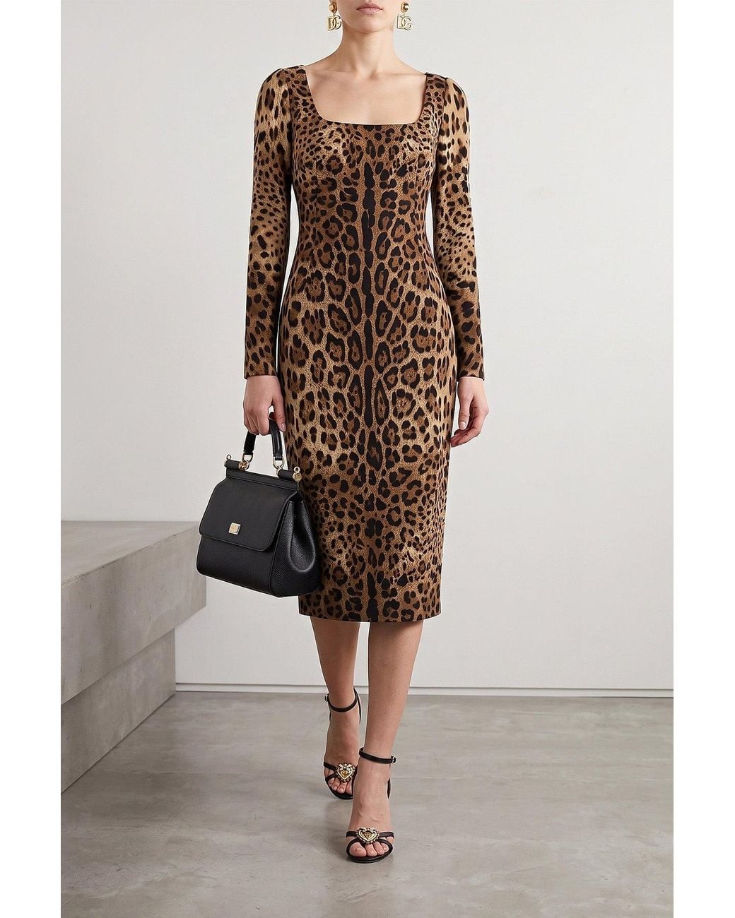 Dolce & Gabbana Natural Midi Dress With Square Neckline