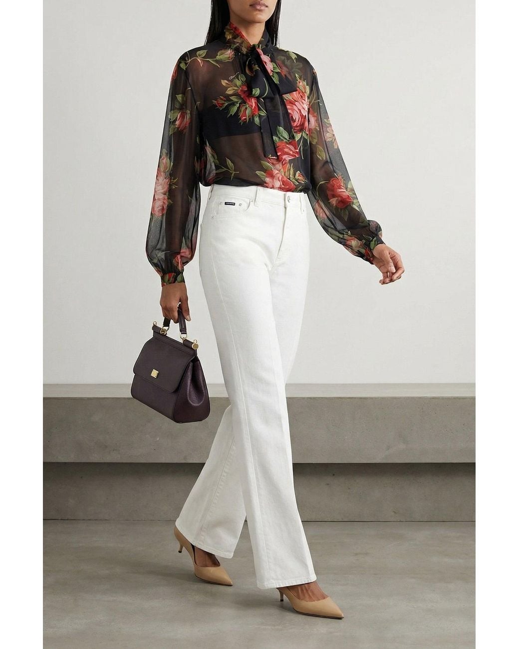 Dolce & Gabbana White Flared Jeans With Logo Plaque