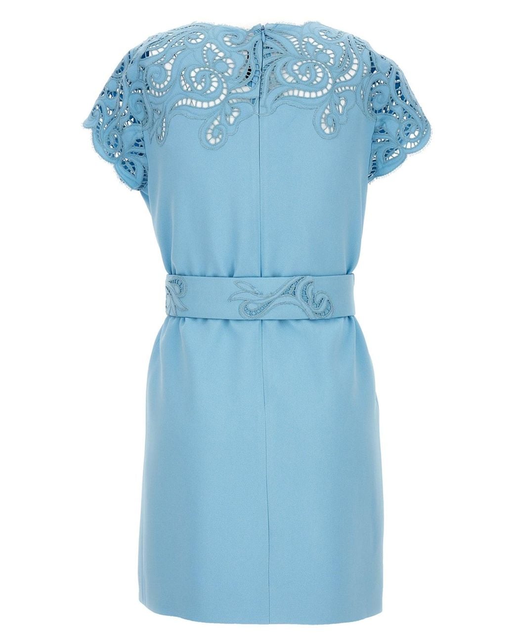 Ermanno Scervino Blue Short Dress With Lace Details
