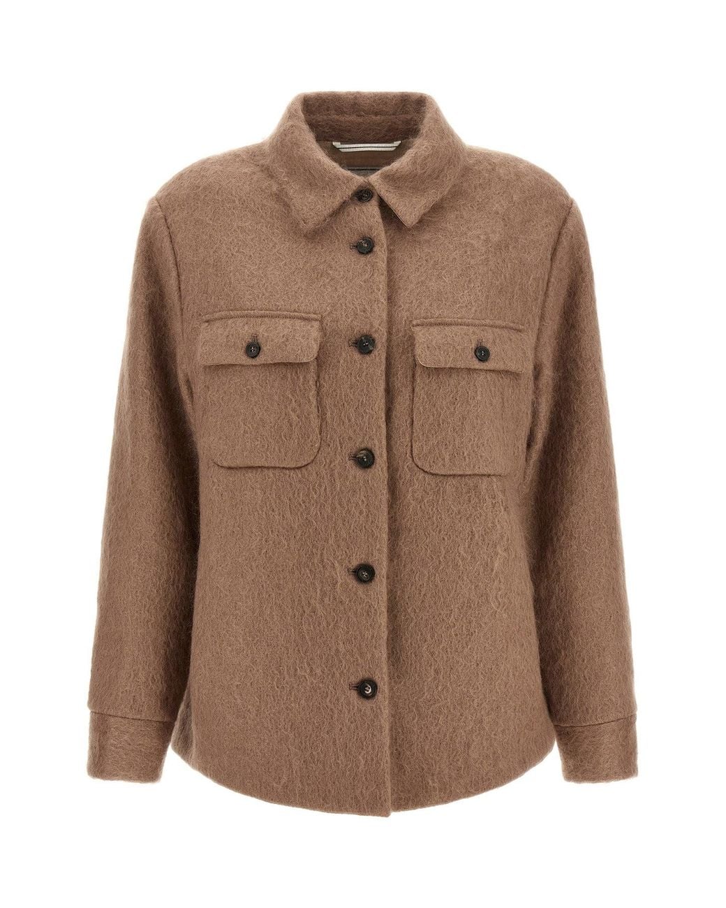 Peserico Brown Overshirt Jacket With Bouclé Finish