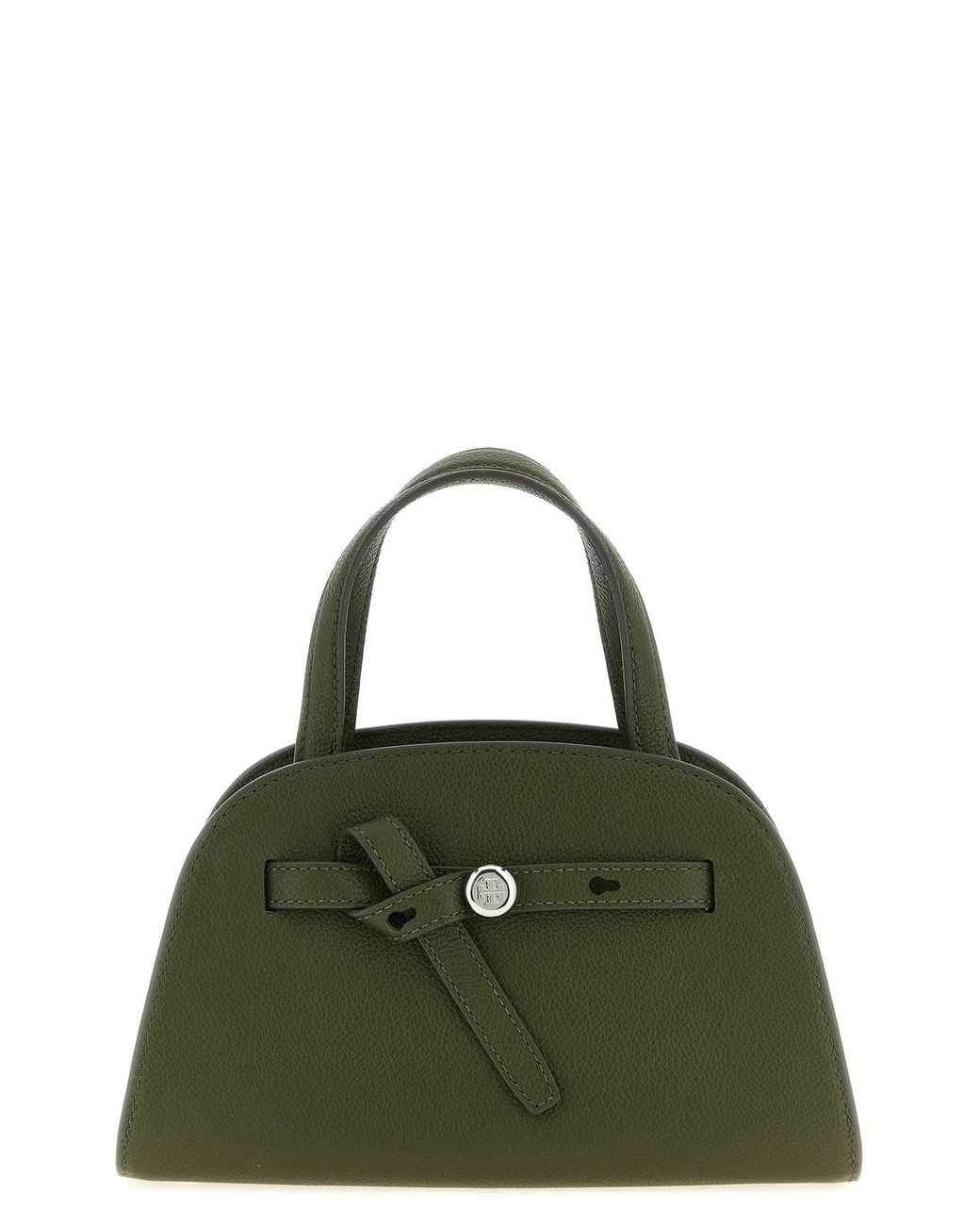 Tory Burch Green Romy Small Bauletto With Metal Logo Detail