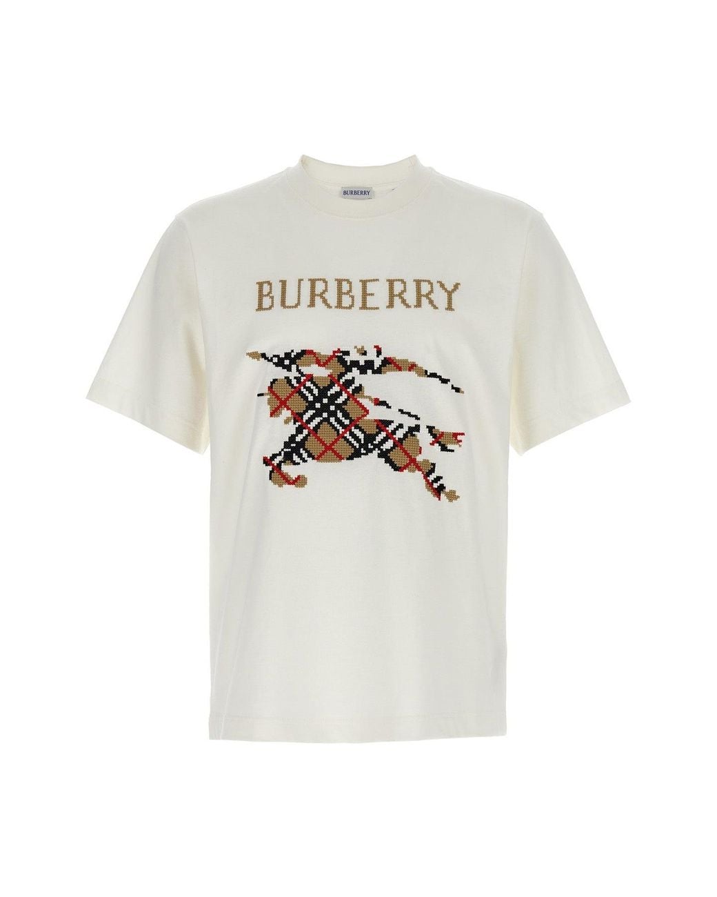 Burberry White Equestrian Knight Design Embroidered T-Shirt for men