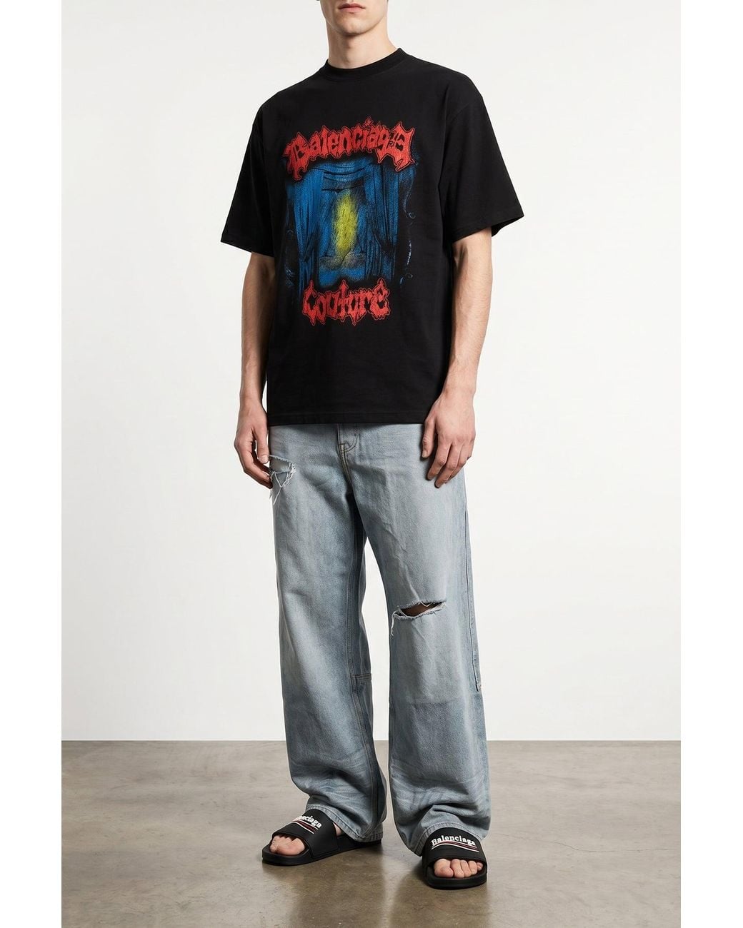 Balenciaga Black Pool' Slide Sandal With Contrasting Logo for men