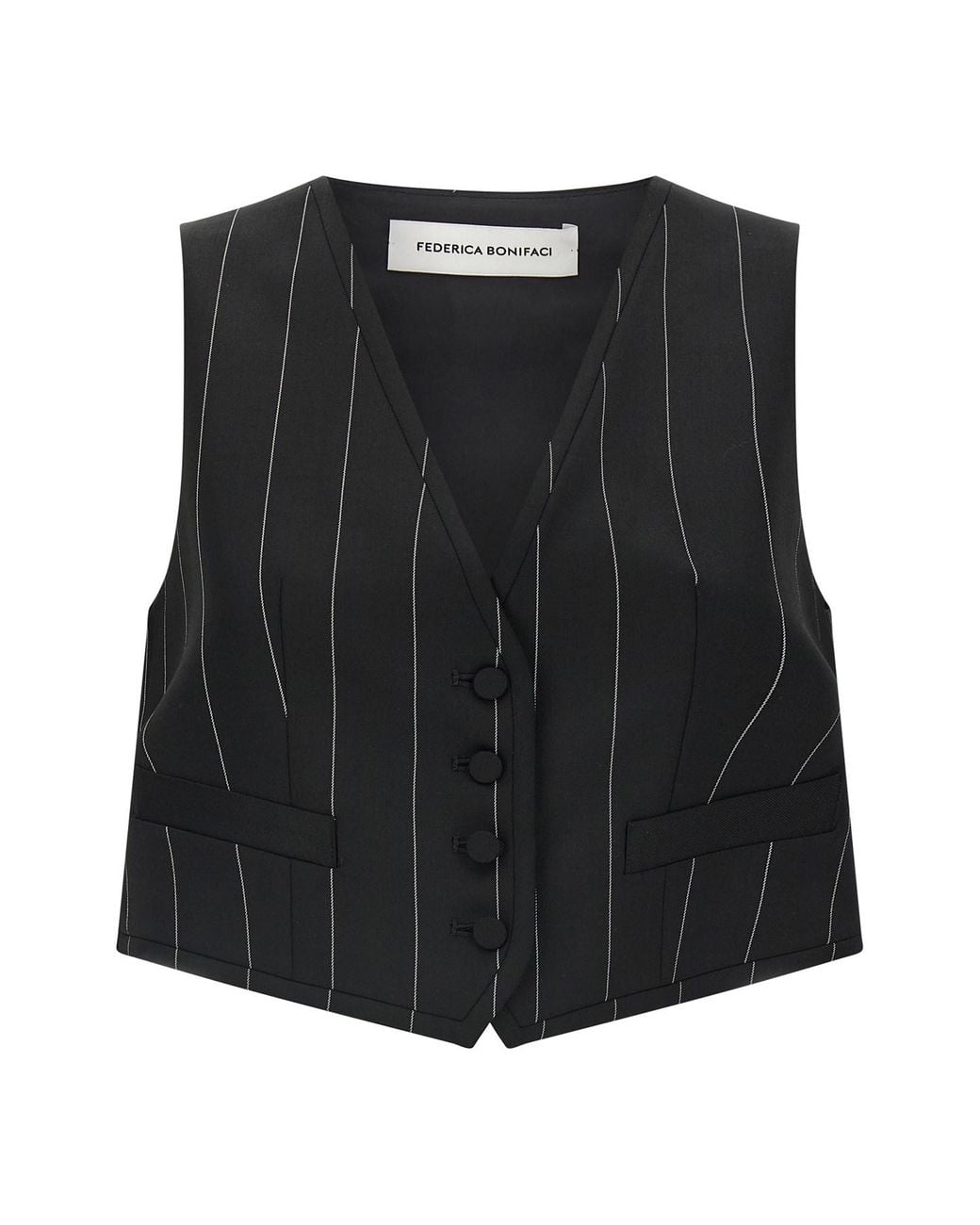 Federica Bonifaci Black Pinstriped Crop Vest