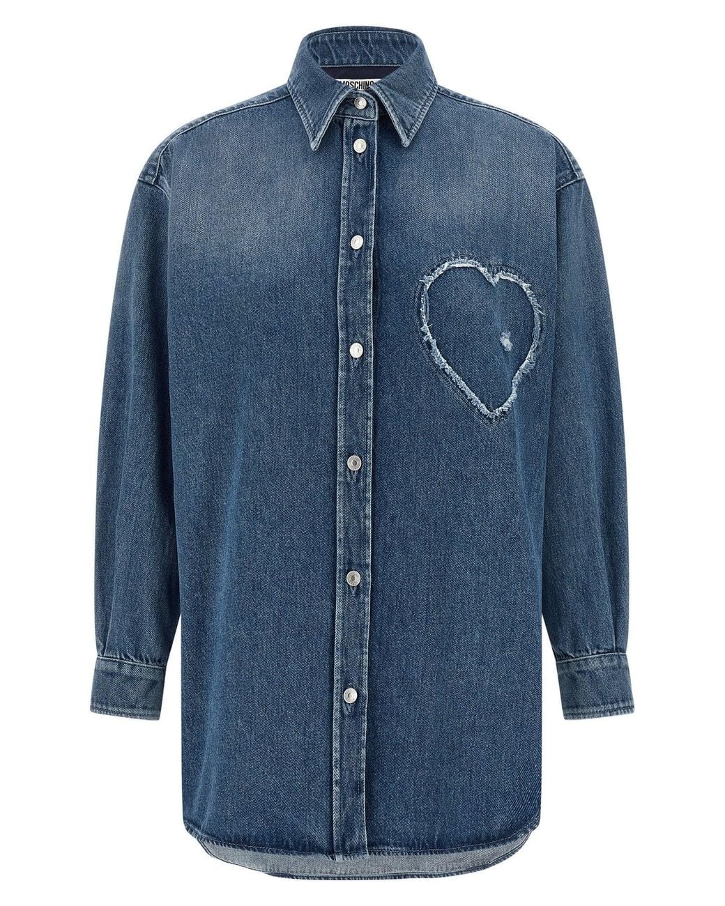 Moschino Blue Cotton Heart Shirt Comfort Fit