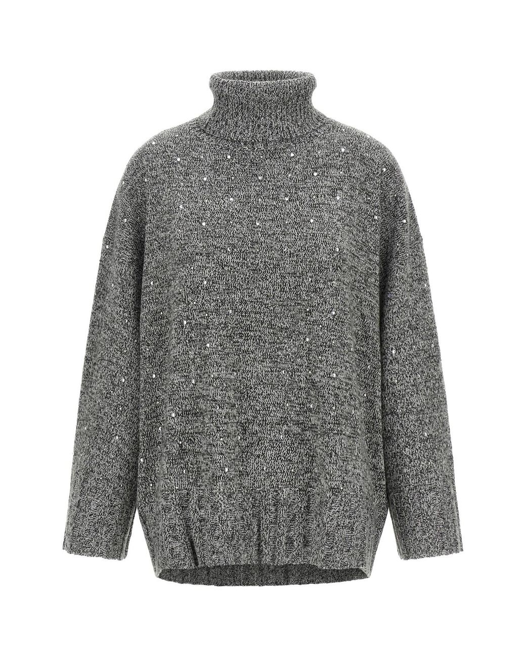 Pinko Gray Crystal Turtleneck Sweater