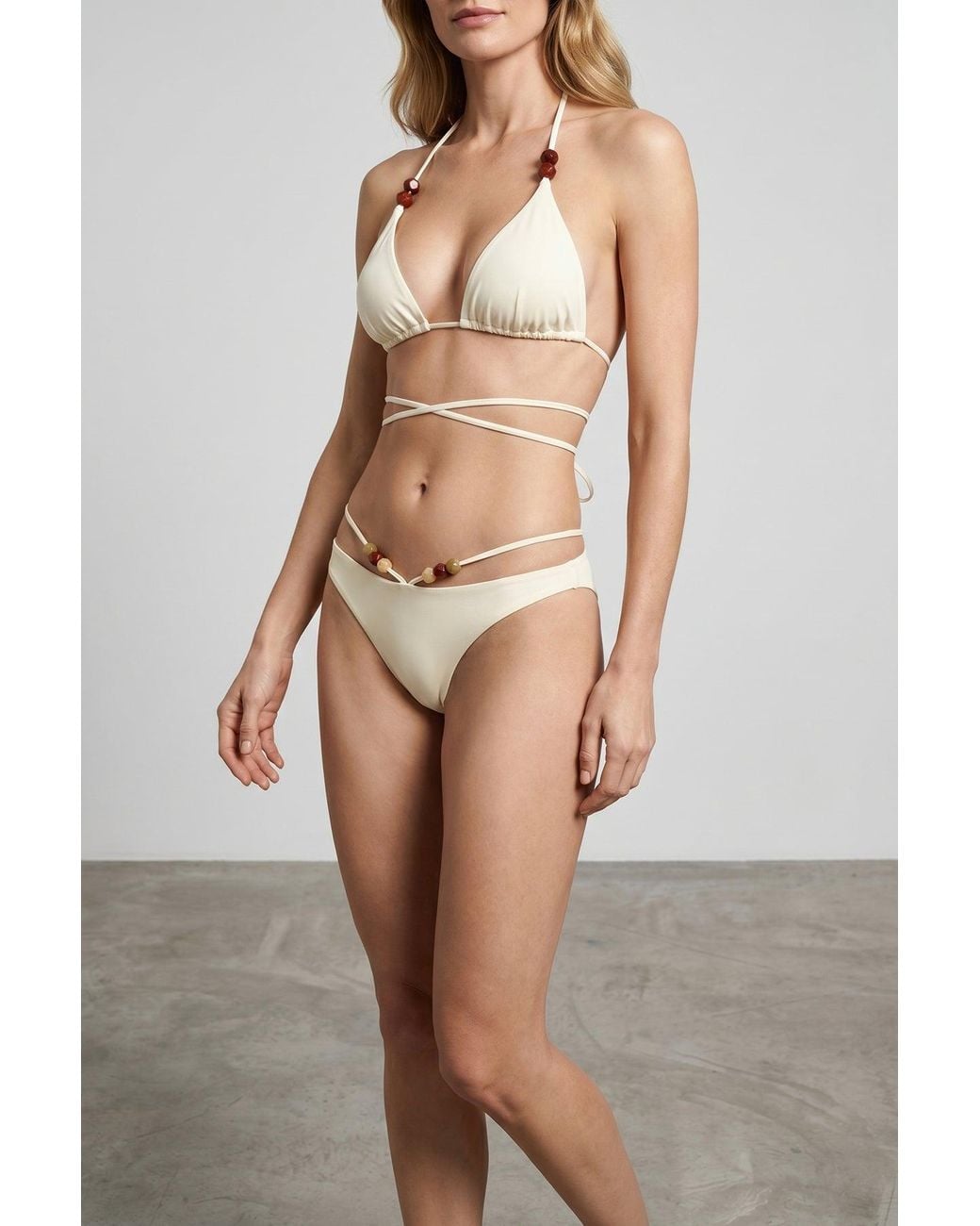 Magda Butrym Natural Bikini Bottom With Beaded Straps
