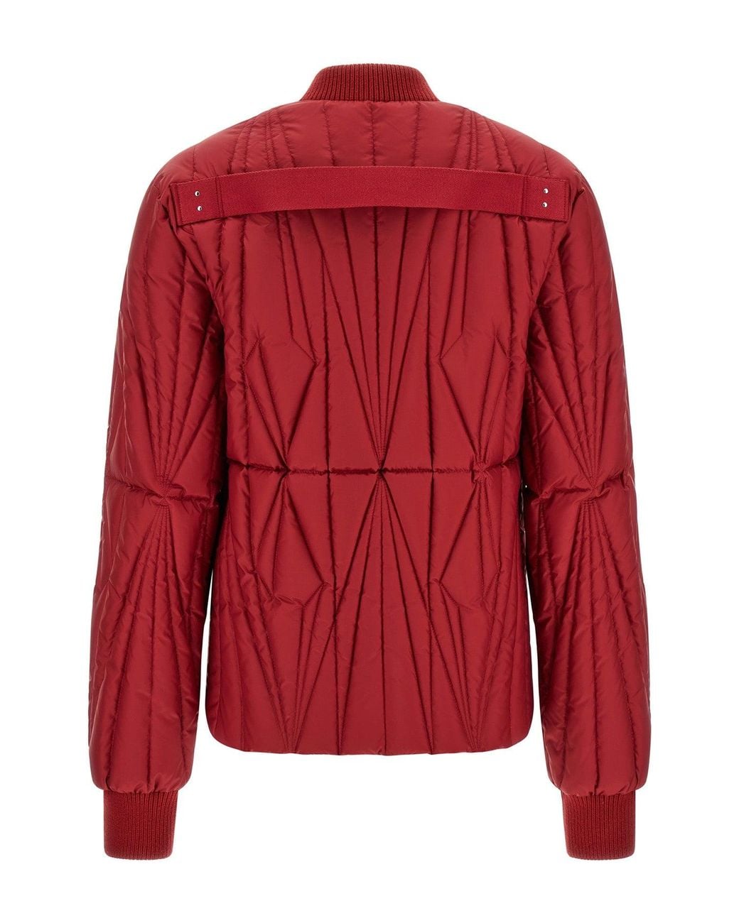 Rick Owens Red Puffer Jacket With Geometric Quilting