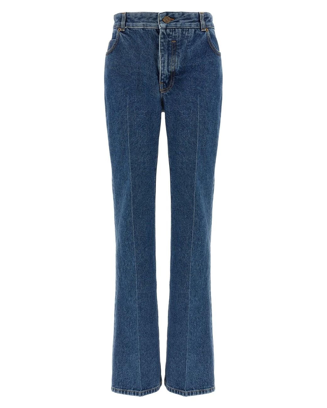 Balmain Blue Jeans With Embroidered Monogram