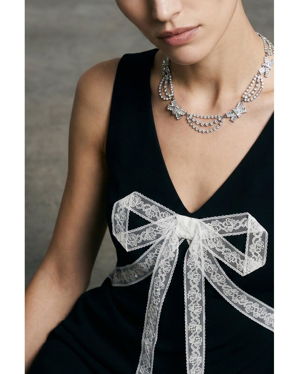 Alessandra Rich Metallic Crystal Bow Choker Necklace