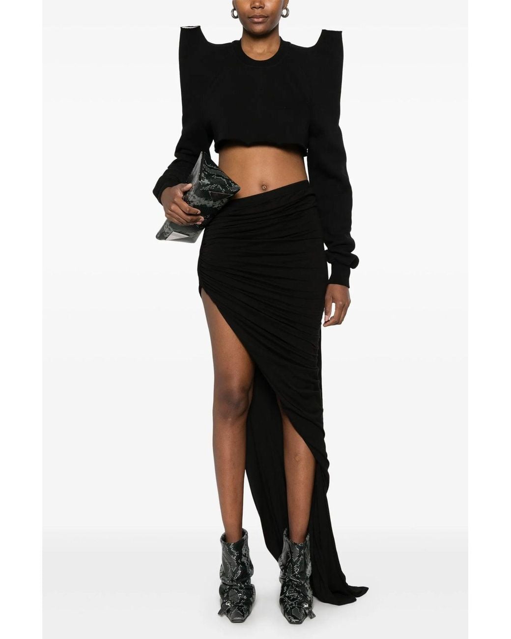 Rick Owens Black Asymmetric Draped Maxi Skirt