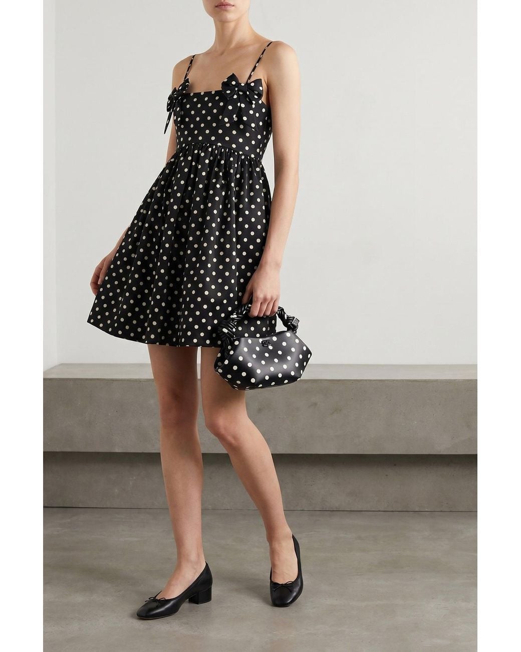 Ganni Black Mini Dress With Bow Details