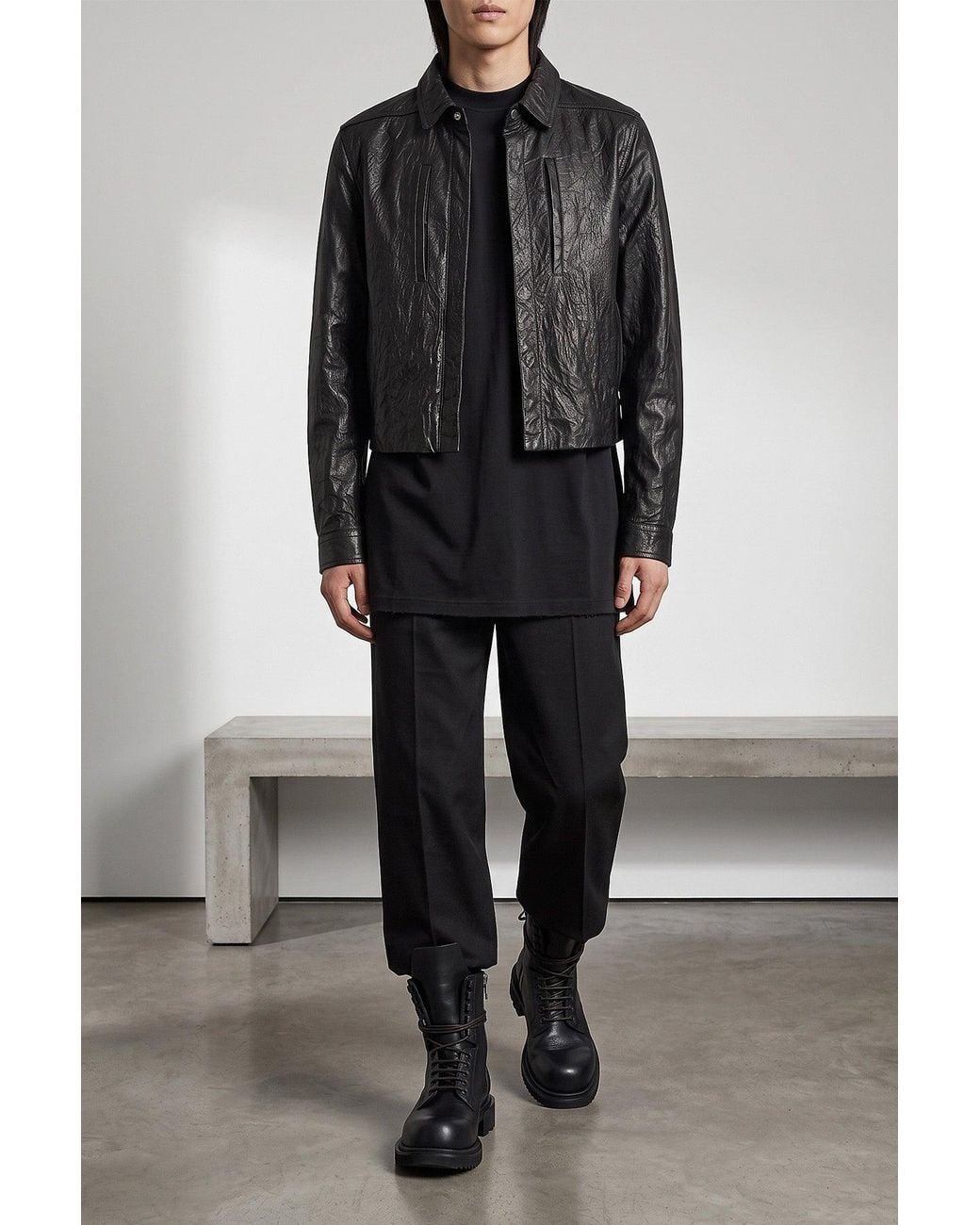 Rick Owens Black T-Shirt With Raw-Cut Edges for men