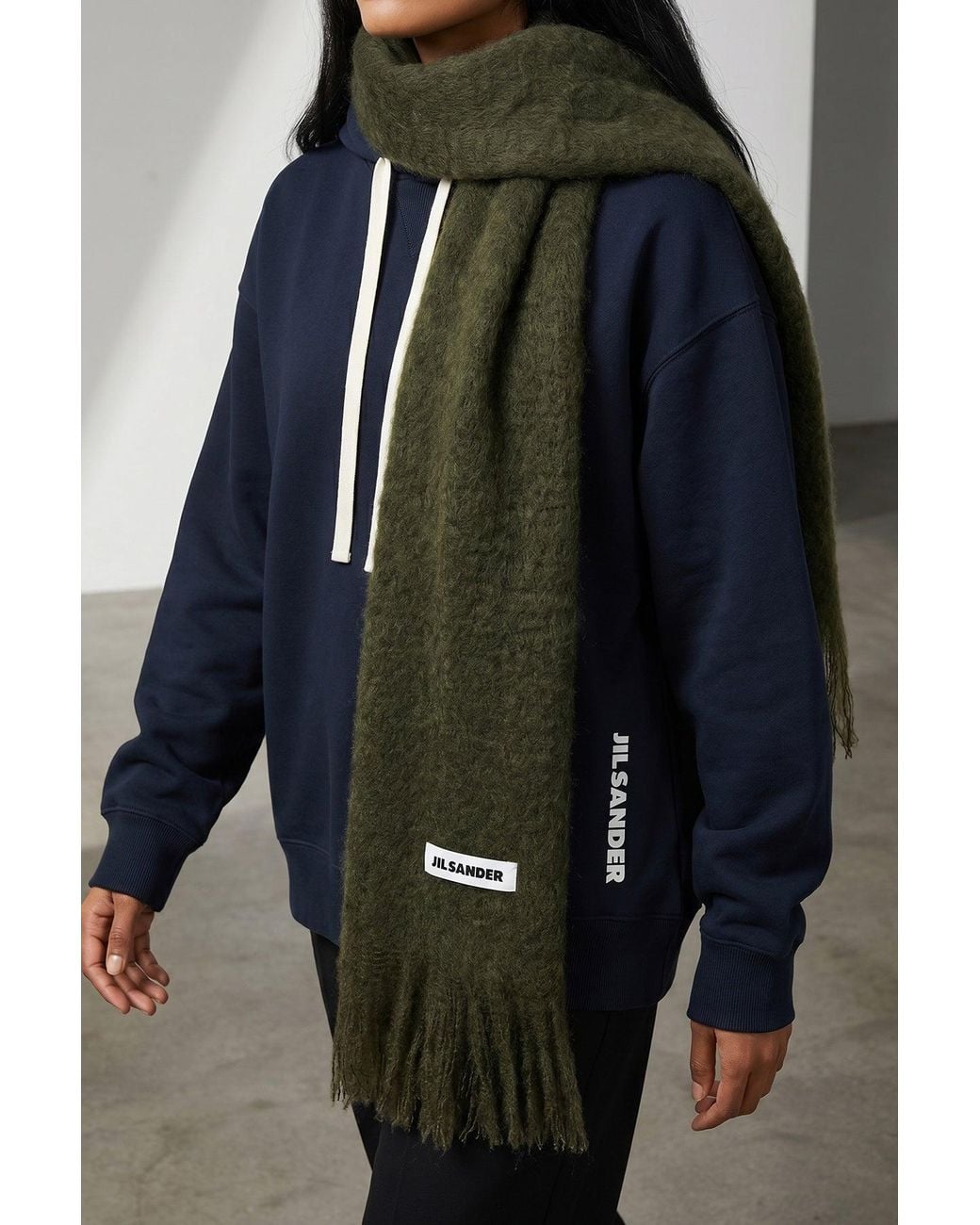 Jil Sander Green Mohair Scarf With Fringed Hem