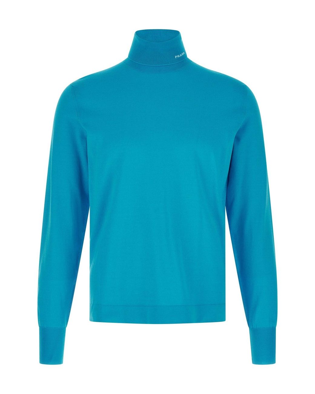 Prada Blue Logo Intarsia Turtleneck Sweater for men