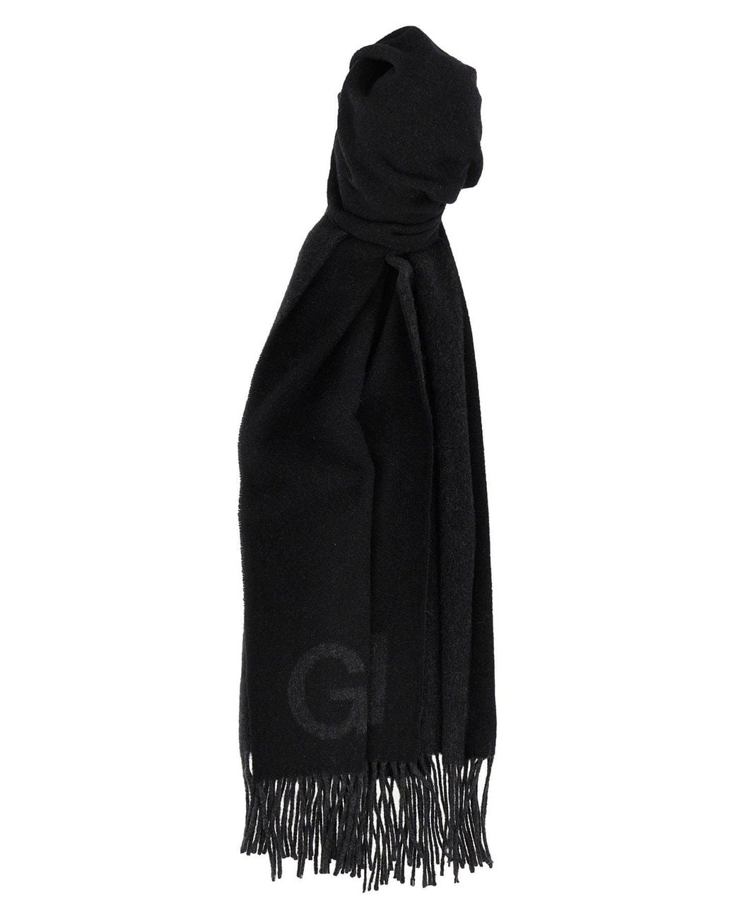 Ganni Black Intarsia Logo Wool Scarf