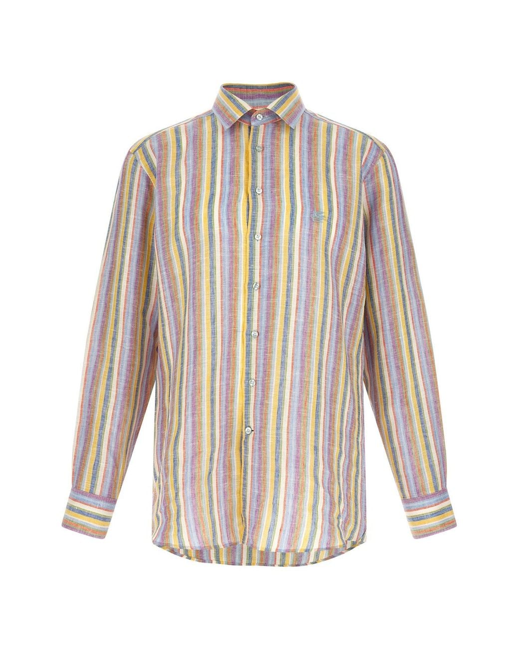 Etro White Striped Linen Shirt With Embroidered Logo for men