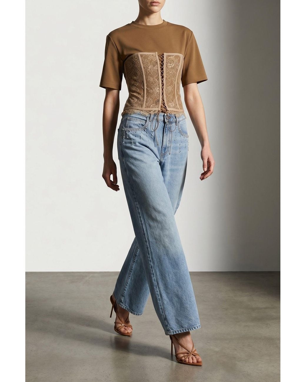 GIUSEPPE DI MORABITO Blue Wide-Leg Jeans With Crystal Embellishments