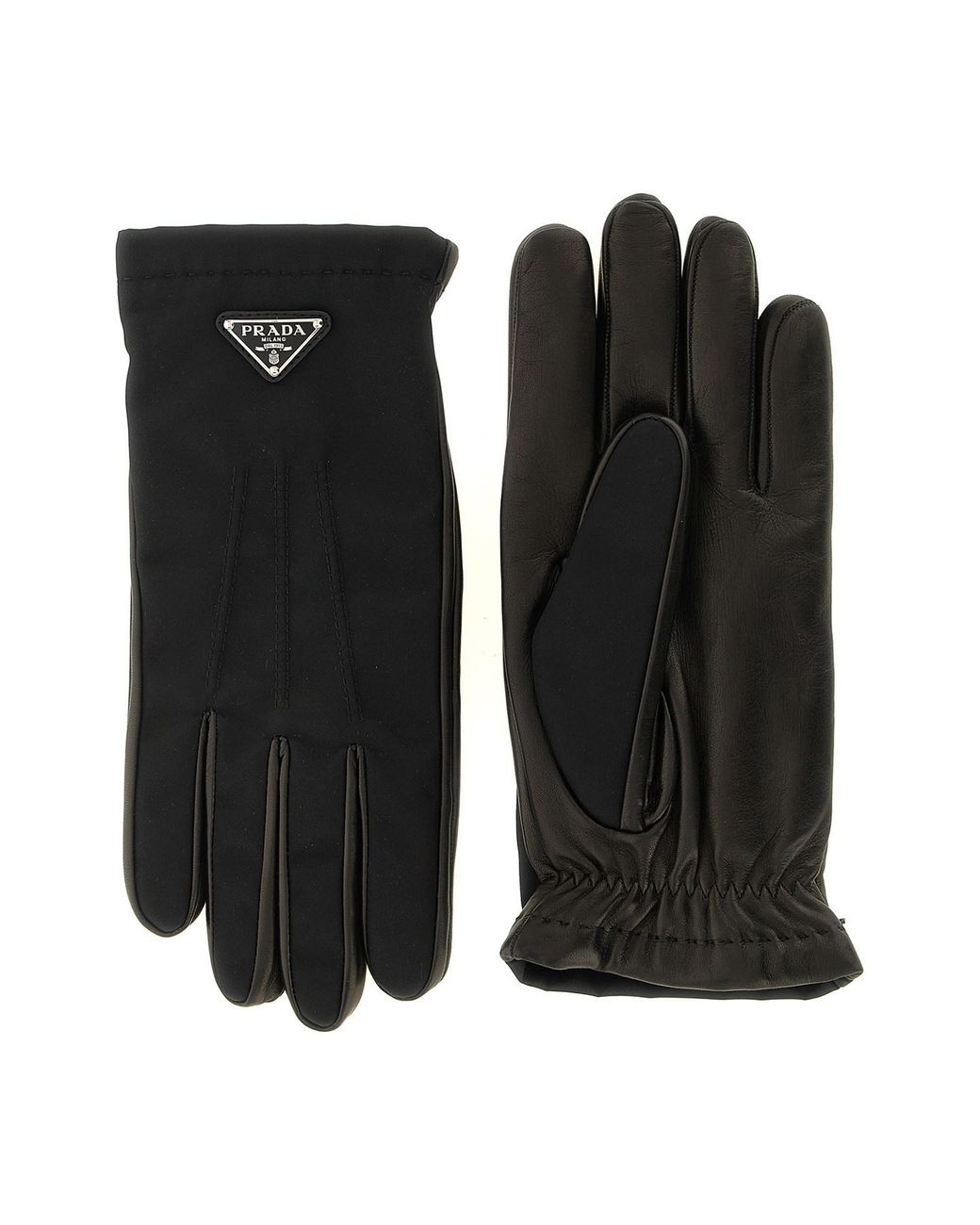 Prada Black Re-nylon And Nappa Gloves for men
