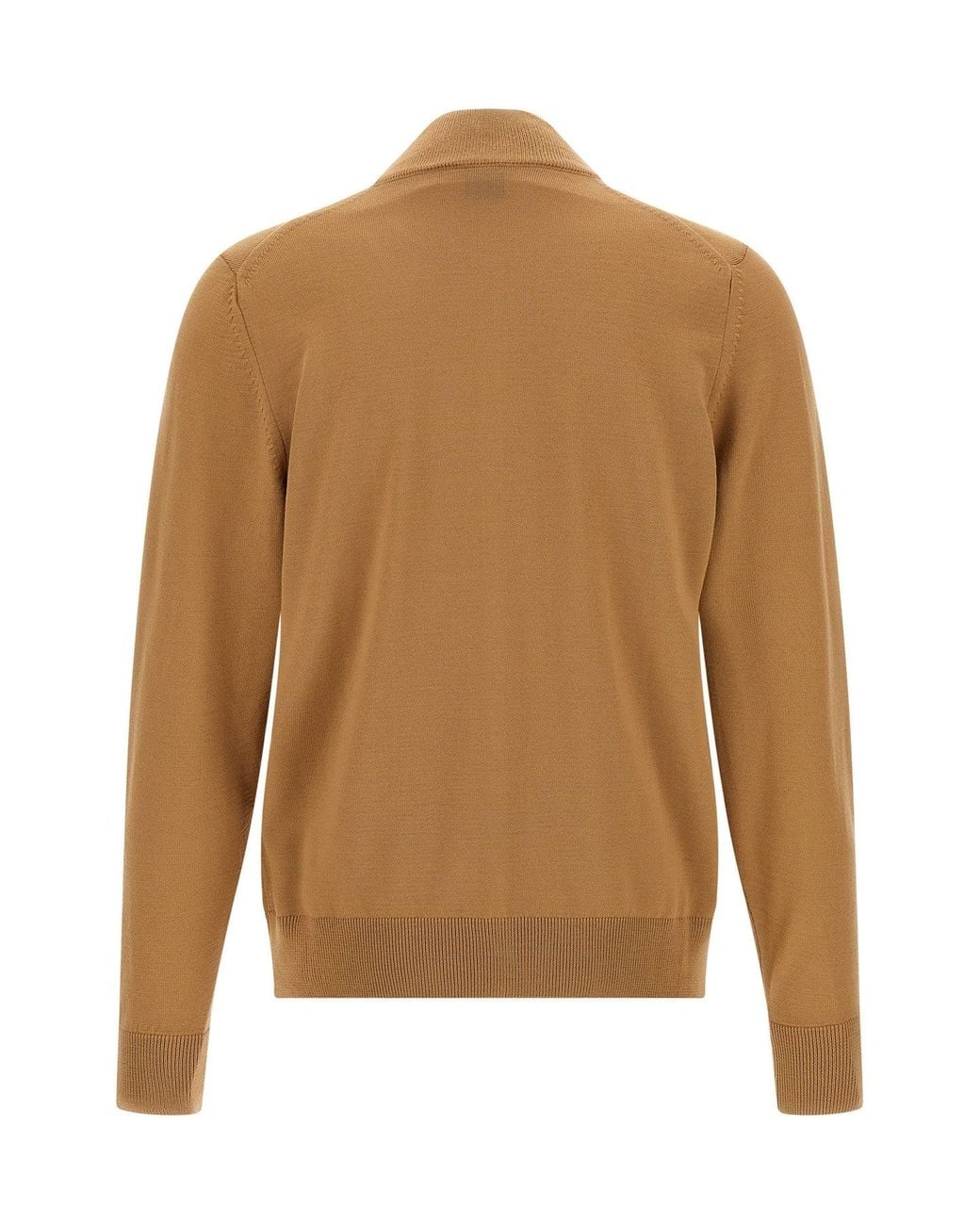 Boss Brown Virgin Wool Zip Cardigan for men