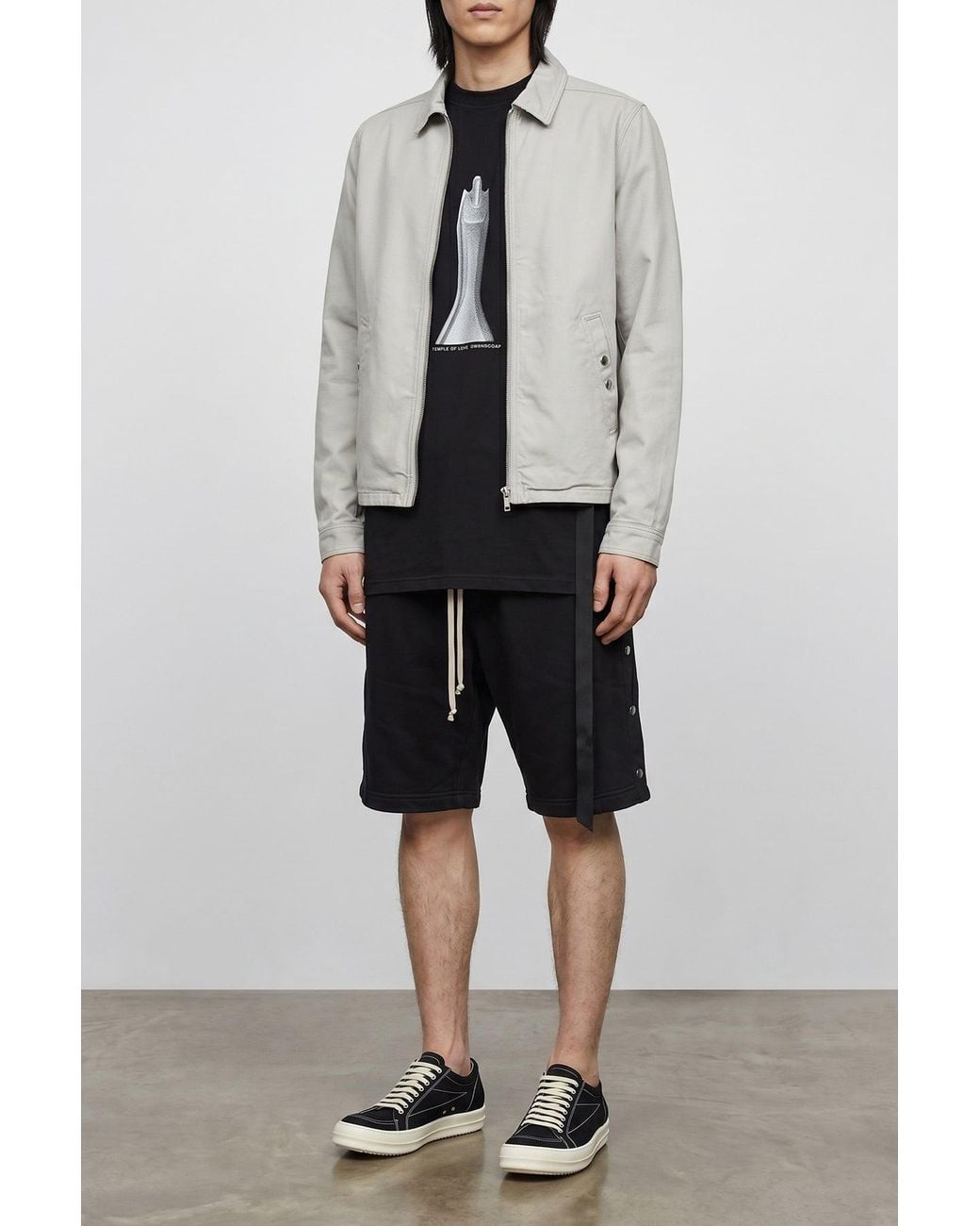 Rick Owens Gray Cotton Jacket With Signature Ribbon Detail for men