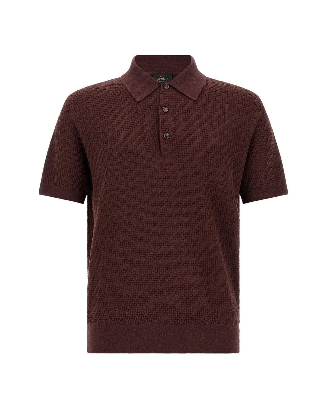 Brioni Brown Short-Sleeved Polo With Basketweave Texture for men