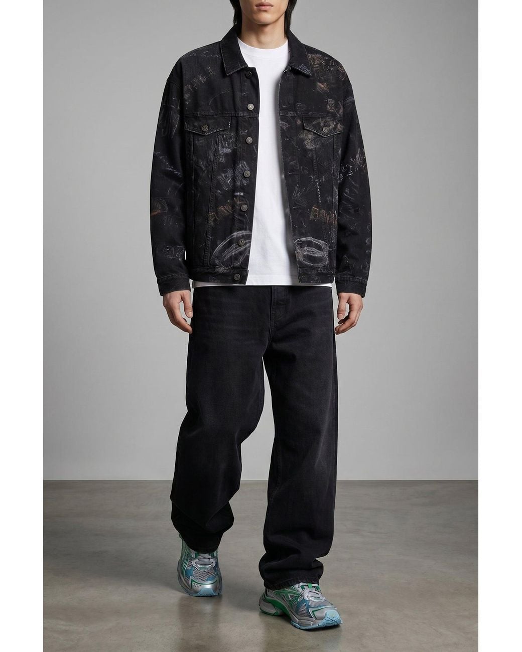 Balenciaga Black Oversized Denim Jacket With Graffiti Print for men