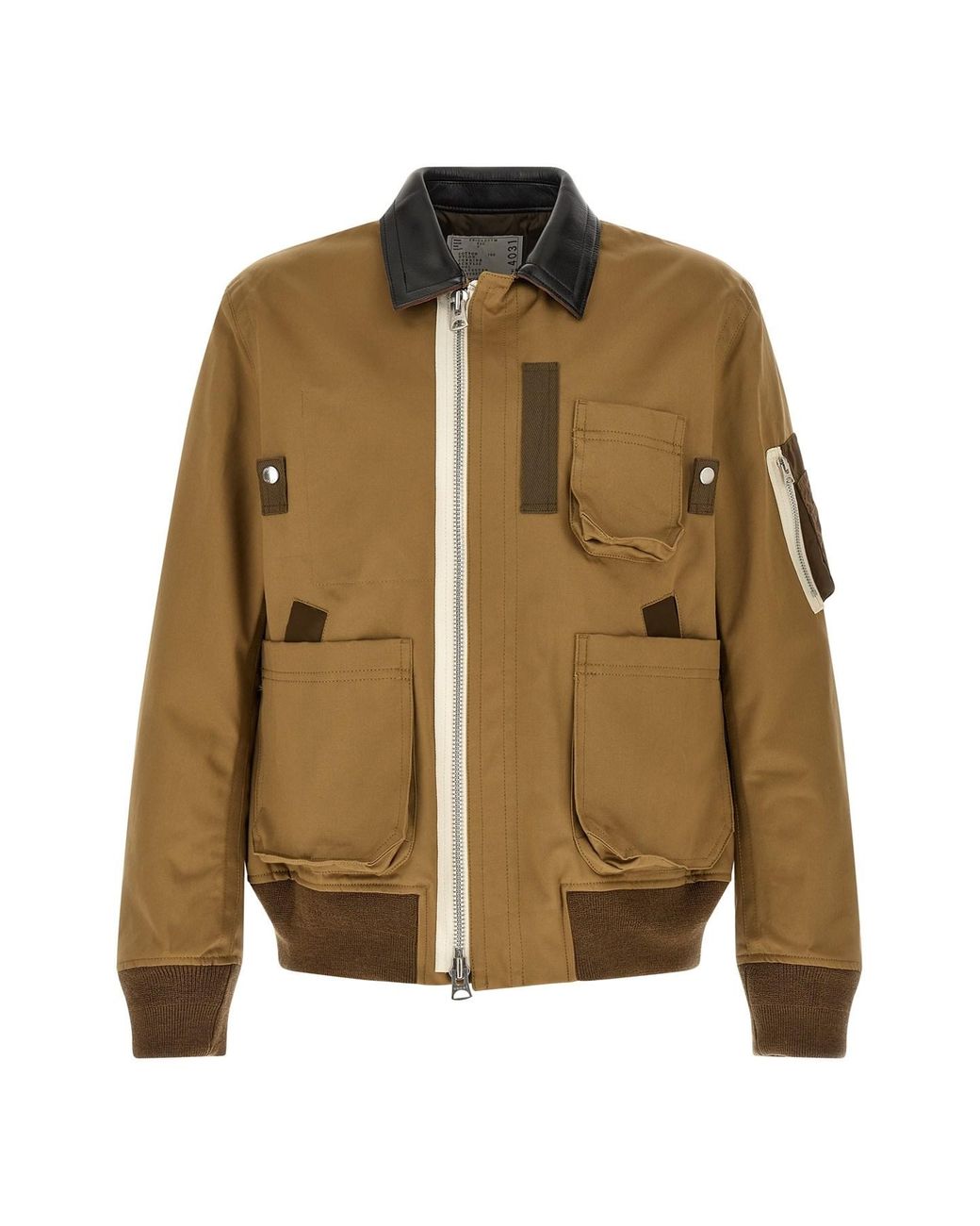 Sacai Brown Leather Collar Blouson for men